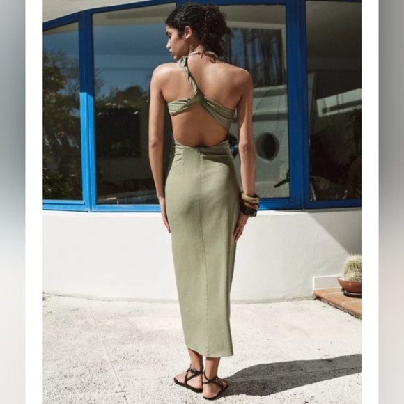 Zara Asymmetric Midi Dress With Linen - Picture 3 of 6